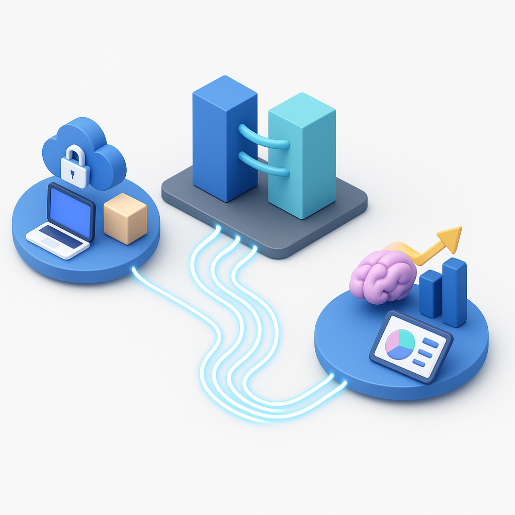 Abstract image of a search bar and data elements